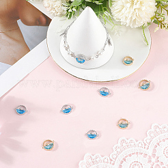 8Pcs 2 Colors Brass Sky Blue Cubic Zirconia Connector Charms&nbsp;KK-BBC0018-19