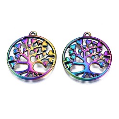 合金ペンダント  カドミウムフリー＆ニッケルフリー＆鉛フリー  ツリー付きフラットラウンド  虹色  27x24.5x3mm  穴：1.4mm&nbsp;PALLOY-N163-005-NR