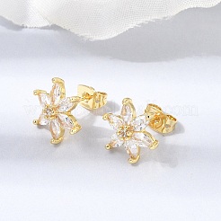 Flower Brass Micro Pave Clear Cubic Zirconia Stud Earrings&nbsp;EJEW-D355-05G
