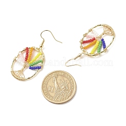 Oval with Tree of Life Glass Seed Braided Dangle Earrings&nbsp;EJEW-JE04874-02