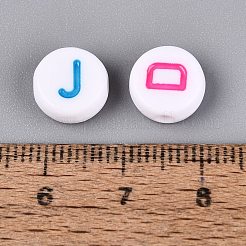 不透明なアクリルエナメルビーズ  文字模様のフラットラウンド  ミックスカラー  10x4mm  穴：2mm  約1600個/500g&nbsp;SACR-Q001-15B