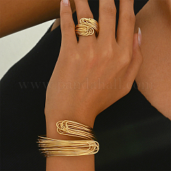 Elegant Brass Multi-layer Cuff Bangles & Rings Sets for Banquets and Parties&nbsp;TV3814