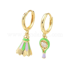 Brass Micro Pave Cubic Zirconia Dangle Hoop Earrings for Women&nbsp;EJEW-A168-07G-01