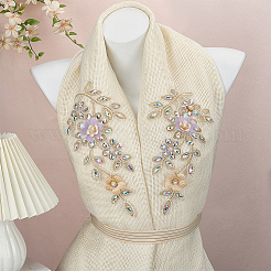 2個 2スタイルの花ポリエステル＆ガラス＆プラスチックパール刺繍縫い付け装飾アクセサリー  ミシンクラフト装飾  バリーウッド  255~270x140x10.5mm  1個/スタイル&nbsp;PATC-FG0003-42