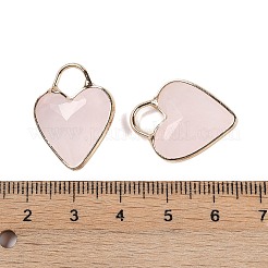 天然ローズクォーツファセットペンダント  金メッキ真鍮ハートチャーム  23x18x7~7.5mm  穴：6x6.5mm&nbsp;KK-L218-005G-04