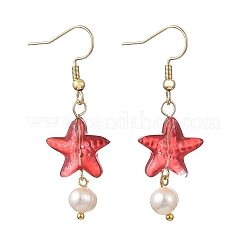 Glass & Natural Freshwater Pearl & 304 Stainless Steel Dangle Earrings&nbsp;EJEW-JE07365