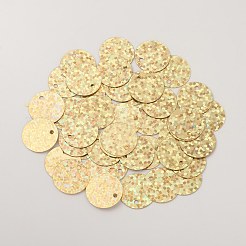 オーナメントアクセサリープラスチックスパンコール/スパンコールチャーム  フラットラウンド  ゴールド  12~13x0.1mm  穴：1.4mm&nbsp;X-PVC-E001-09-LS01