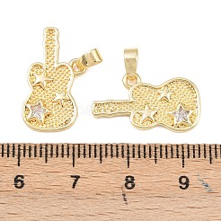 真鍮製マイクロパヴェキュービックジルコニアペンダント  星付きギター  18KGP本金メッキ  20x10x2mm  穴：5x2mm&nbsp;KK-C248-14G