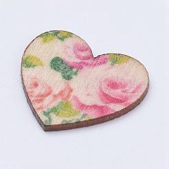 スプレー塗装木製のカボション  ハート  ミックスカラー  19x21x2mm&nbsp;WOOD-L003-24