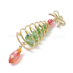 クリスマステーマの銅ワイヤーガラスペンダント  真鍮の蝶結び付き  クリスマスツリー  レッド  50x15mm  穴：1.2mm&nbsp;PALLOY-JF02861-03