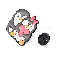 かわいい動物のハグとハートのエナメルピン  バックパック服用合金ブローチ  ペンギン  27.5x28.5mm&nbsp;PALLOY-D361-01EB-01