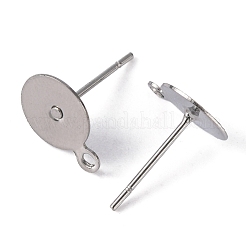 変色しない304ステンレススチールスタッドピアス金具  カン付き  ステンレス鋼色  10.5x8mm  ピン：0.7mm  穴：1mm&nbsp;STAS-E029-2
