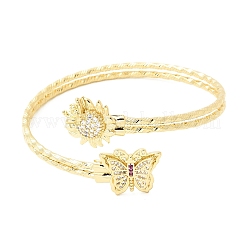Brass Micro Pave Cubic Zirconia Cuff Bangles for Women&nbsp;BJEW-F526-06G