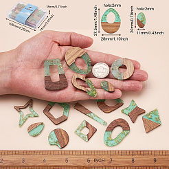 30Pcs 15 Styles Transparent Resin & Walnut Wood Pendants&nbsp;RESI-FW0001-02A