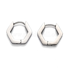 Tarnish Resistant 304 Stainless Steel Hexagon Huggie Hoop Earrings&nbsp;STAS-H156-03A-P