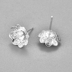 304ステンレススチール製イヤリング部品  花  銀  16mm  花：10.5~11x4.5mm  トレイ：4mm  ピン：0.7mm&nbsp;STAS-G187-19S