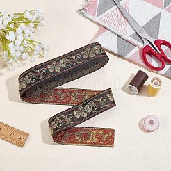 エスニック風刺繍ポリコットンリボン  ジャカードリボン  チロリアンリボン  花柄  服飾材料  ブラック  1-1/4インチ（33mm）  約10ヤード/バンドル&nbsp;OCOR-WH0066-21C