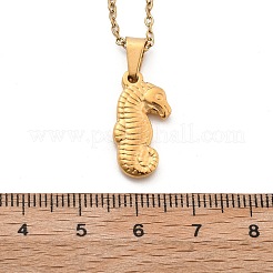 女性用304ステンレスペンダントネックレス  18KGP本金メッキ  タツノオトシゴ  15.87インチ（40.3cm）  ペンダント：20.5x10.5mm&nbsp;NJEW-S439-02B-G