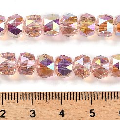 透明電気メッキガラスビーズ連売り  半分虹メッキ  多面カット  バレル  ライトコーラル  8x6mm  穴：1.2mm  約64個/連  14.96''（38センチメートル）&nbsp;EGLA-K071-02B