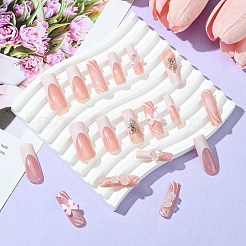 ABSプラスチックフルカバープレスオン付け爪  ネイルアート取り外し可能なマニキュア  ステッカー付き  ピンク  27~32.5x6.5~13x3~8mm&nbsp;DIY-CJC0006-13