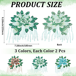 6個 3色 コンピューター刺繍布 縫い付けパッチ  牡丹の花のアップリケ  装飾アクセサリー  ミックスカラー  185x155x2.5mm  2個/カラー&nbsp;DIY-GF0013-44