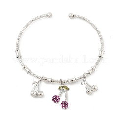 Brass Micro Pave Cubic Zirconia Fruit Charm Bangles for Women&nbsp;BJEW-Z089-01P-02
