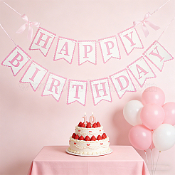 Word Happy Birthday Paper Card & Satin Bowknot Hanging Banners&nbsp;FEPA-WH0008-002