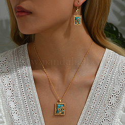 Rectangle Synthetic Turquoise Dangle Earrings & Pendant Necklaces Set&nbsp;YJ4866