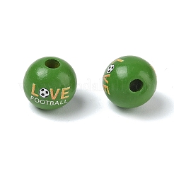 木材ヨーロッパのビーズ  「愛」という言葉が入った丸いサッカー模様  大穴ビーズ  シーグリーン  16x15mm  穴：4mm&nbsp;WD-CBA5363-02B