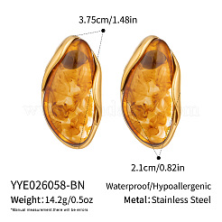 女性用304ステンレススチール樹脂製ティアドロップ型スタッドピアス  ゴールドカラー  ペルー  37.5x21mm&nbsp;RA7191-1