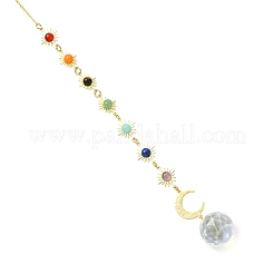 Chakra Natural Gemstone Beads & Brass Sun Moon Hanging Suncatchers&nbsp;HJEW-JM04995-01