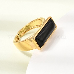 Brass with Natural Black Agate Cuff Open Rings for Women&nbsp;GG-CBA0B5A-04G-09