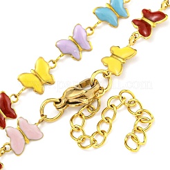 304 Stainless Steel Colorful Enamel Butterfly Link Chain Necklaces&nbsp;NJEW-P315-05G