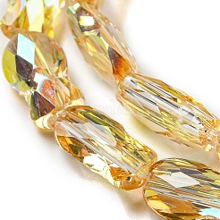 透明電気メッキガラスビーズ連売り  半分虹メッキ  多面カット  魚  ゴールド  10x6x4mm  穴：1.2mm  約66~70個/連  26.18~27.56インチ（66.5~70cm）&nbsp;GLAA-G116-01A-HR01
