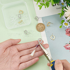 8個 2色真鍮スタッドピアス金具  垂直ループ付き  葉の花輪  50個のプラスチック製イヤーナット付き  プラチナ·ゴールデン  15x13mm  穴：1mm  ピン：0.8mm  4個/カラー&nbsp;KK-BC0012-77
