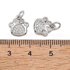 真鍮マイクロパヴェクリアキュービックジルコニアペンダント  足のプリントのチャーム  プラチナ  11x10x2.5mm  丸カン：5x1ミリ  3mm内径&nbsp;KK-B177-09P