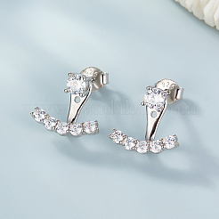 Rhodium Plated Platinum 925 Sterling Silver Micro Pave Cubic Zirconia Front Back Stud Earrings&nbsp;AY7937-1