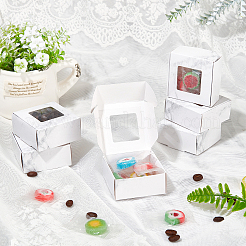 紙菓子箱  四角い窓付き  ベーカリーボックス  ベビーシャワーギフトボックス  大理石の模様の正方形  ホワイト  5.7x5.7x2.7cm&nbsp;CON-BC0002-11