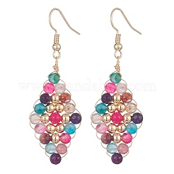 Natural Mixed Gemstone Beaded Rhombus Dangle Earrings&nbsp;EJEW-JE05264