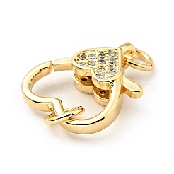 Brass Micro Pave Clear Cubic Zirconia Heart Lobster Claw Clasps&nbsp;KK-G416-35G