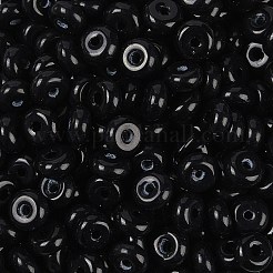 透明な色のガラスシードビーズ  ドーナツ  ブラック  6.5x3mm  穴：1.8mm  約30個/10g&nbsp;X1-SEED-P008-01A-02