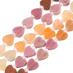 Natural Rose Quartz & Cherry Quartz Glass & Rhodonite & Crazy Agate & Synthetic Goldstone Beads Strands&nbsp;G-F811-A05-02