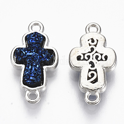 合金コネクター  ドゥルージー樹脂カボション付き  クロス  プラチナ  ミックスカラー  19x10.5x4mm  穴：1.4mm&nbsp;PALLOY-R119-12
