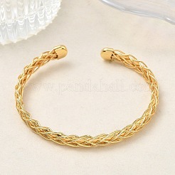 Braided Brass Cuff Bangles for Women&nbsp;BJEW-C157-01G