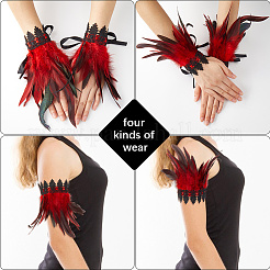 ポリエステルオーバースリーブ  レイヤーレース リストバンド  女性用ハロウィンフェザーカフス  レッド  243x170mm&nbsp;AJEW-WH20011-77C