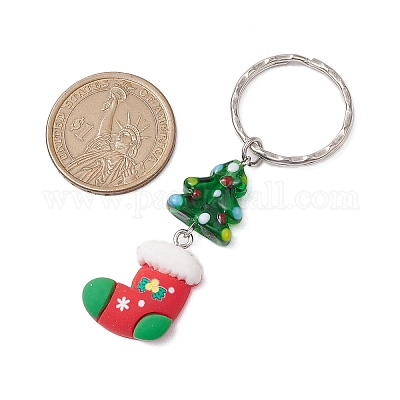 手作りのランプワークのクリスマスツリーキーホルダー クリスマス