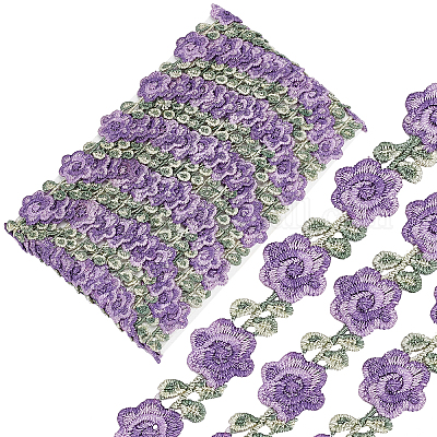 ポリエステルリボン  花柄  フラット  服飾材料  ダークスレートブルー  3/4インチ（18x1.5mm）&nbsp;OCOR-WH0068-45H-1