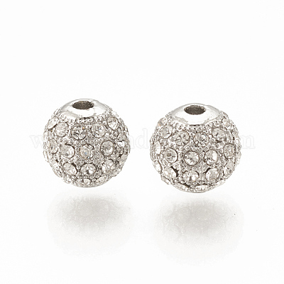 合金ビーズ  ラインストーン付き  ラウンド  クリスタル  プラチナ  8x8mm  穴：1.5mm&nbsp;PALLOY-S066-02B-P-1