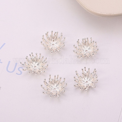 真鍮ビーズ  花  銀  13x6mm  穴：1mm&nbsp;FIND-WH0199-318S-1