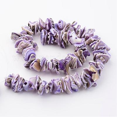 天然石シェルビーズ連売り  染め  ナゲット  ミディアム蘭  10~20x8~12x3~6mm  穴：1mm  約15.7インチ&nbsp;BSHE-P010-01-1